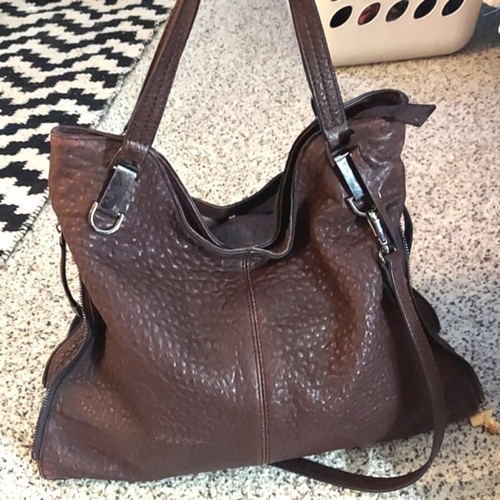 Vince Camuto Eliza Black Cherry Pebbled Leather Tote Shoulder Bag